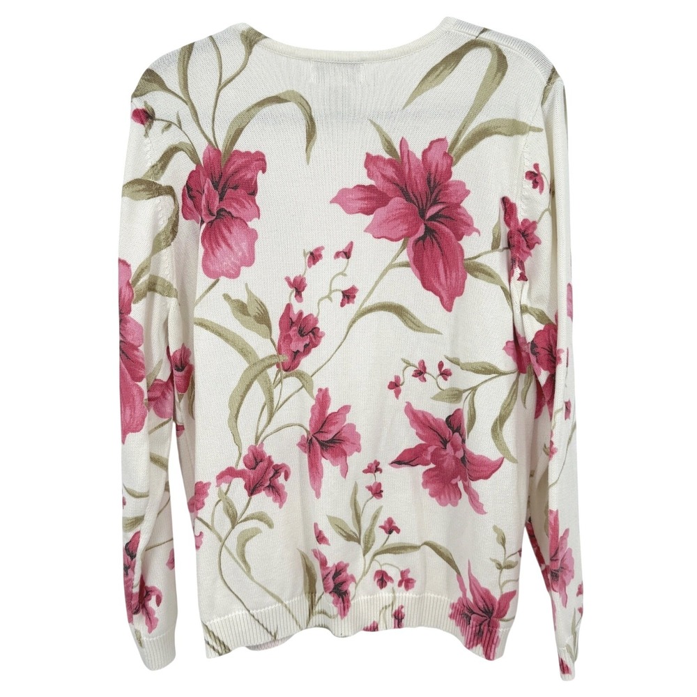 Alfred Dunner Womens Sweater L Pink Lily Beaded Cottagecore Grannycore Modest‎ - Picture 6 of 8